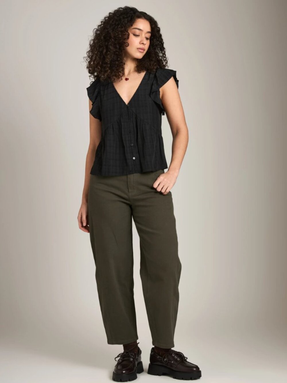 monk and lou Clare Waterfall Sleeve Blouse, black, small